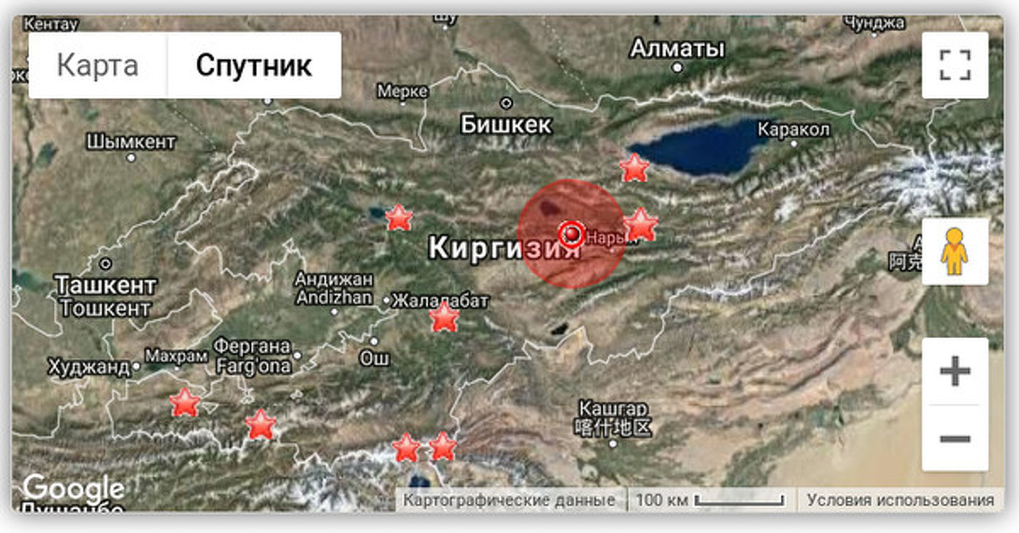 Карта Киргизии со спутника