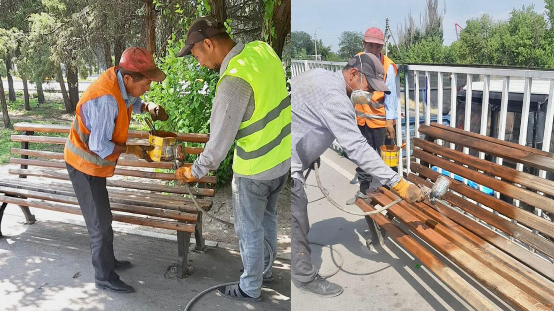 В Бишкеке на Южной магистрали начали ремонтировать скамейки — Today.kg