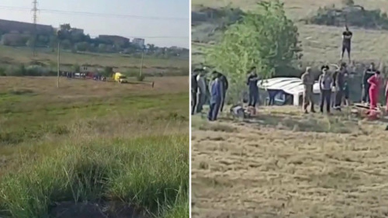 В Казахстане автобус с пассажирами упал в обрыв. Видео — Today.kg