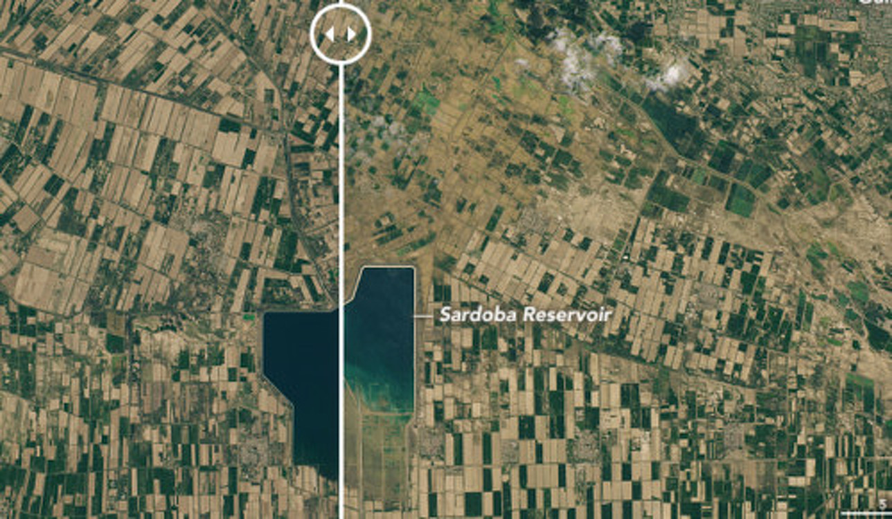 NASA опубликовала фото до и после прорыва дамбы Сардобинского водохранилища — Today.kg